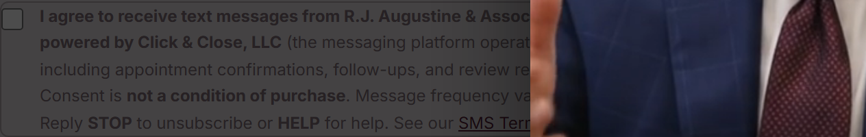 Pre-unchecked SMS consent checkbox as deployed on rj-augustine-cpa.vercel.app/contact